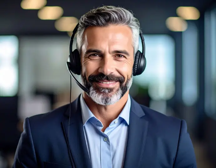 Photo très réaliste d'un homme avec une barbe et les cheveux noirs avec un casque sur les oreilles